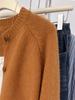 Women's Pumpkin-Colored Pure Wool Round-Neck Knitted Cardigan: Short, Thick Sweater for Autumn and Winter