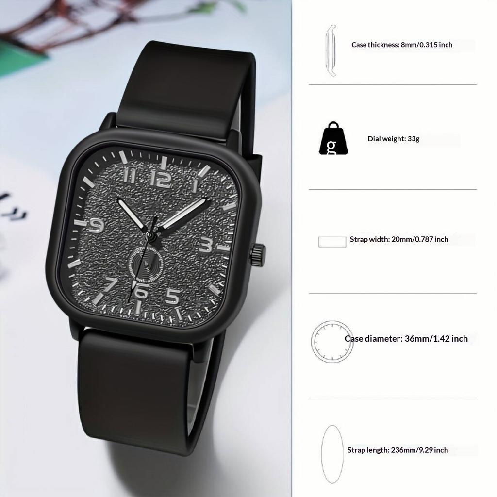Square Watch Women's Silicone Tape Digital Disc Quartz Watch Men's and Women's College Style Student Watch