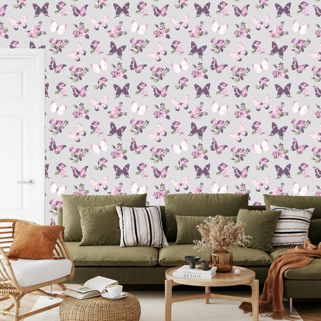 Wallpaper Butterflies Roses Flowers and Nature for Living Room and Bedroom 50x1000