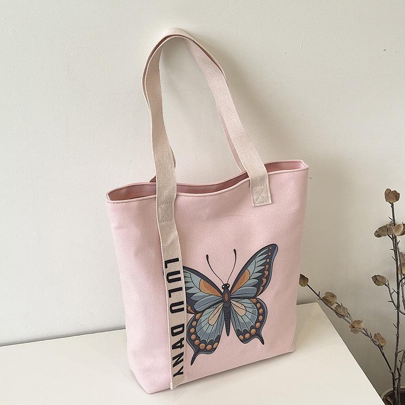 Women's Retro Butterfly Print Canvas Shoulder Bag - Stylish, Artistic, Large Capacity for Beach & Casual Use