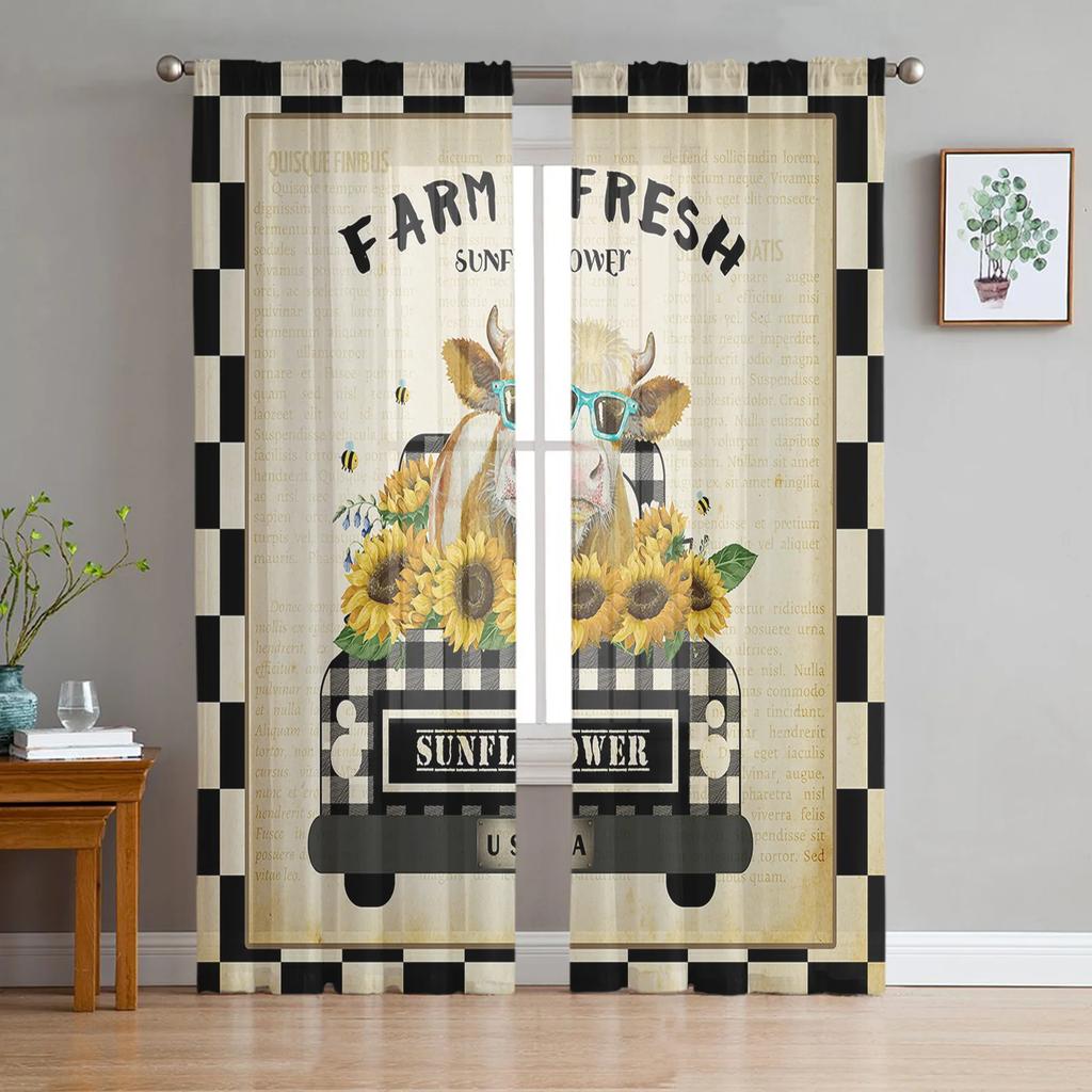 Summer Cactus Cow Skull Retro Chiffon Curtains Living Room Bedroom Home Decoration Window Voiles Tulle Curtain Sheer Made Of Polyester Area Decor