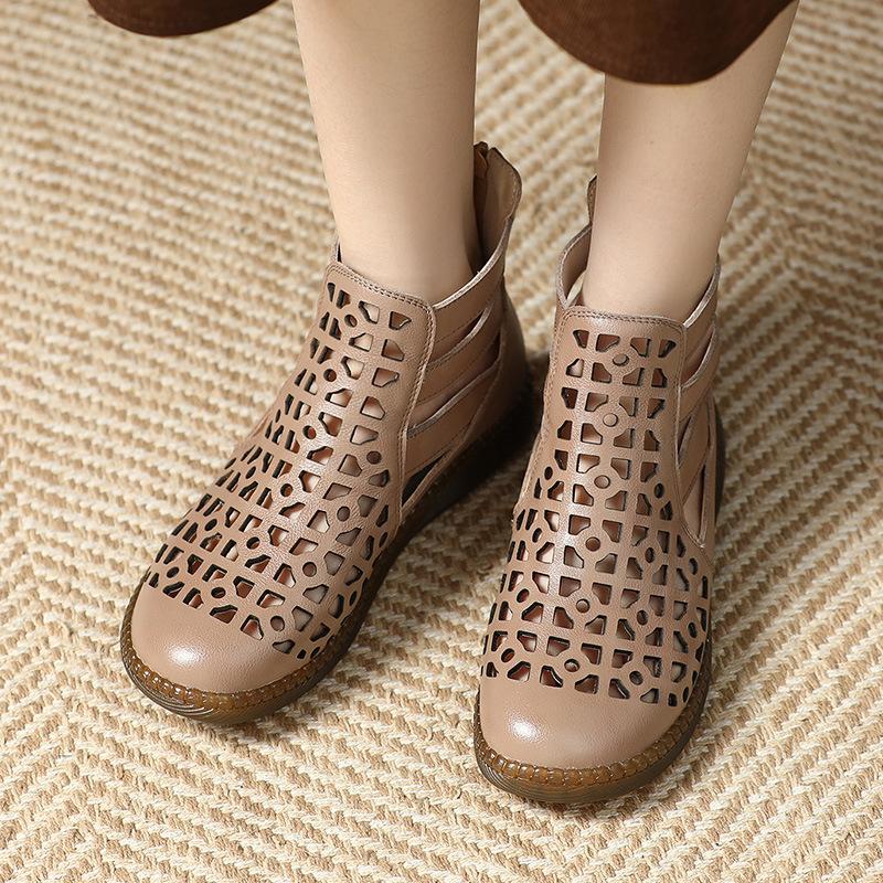 Fashion GKTINOO Large Size 2025 Genuine Leather Summer Sandals Breathable Hollow Boots Flat Soft Non-slip Comfortable Sandalias De Mujer