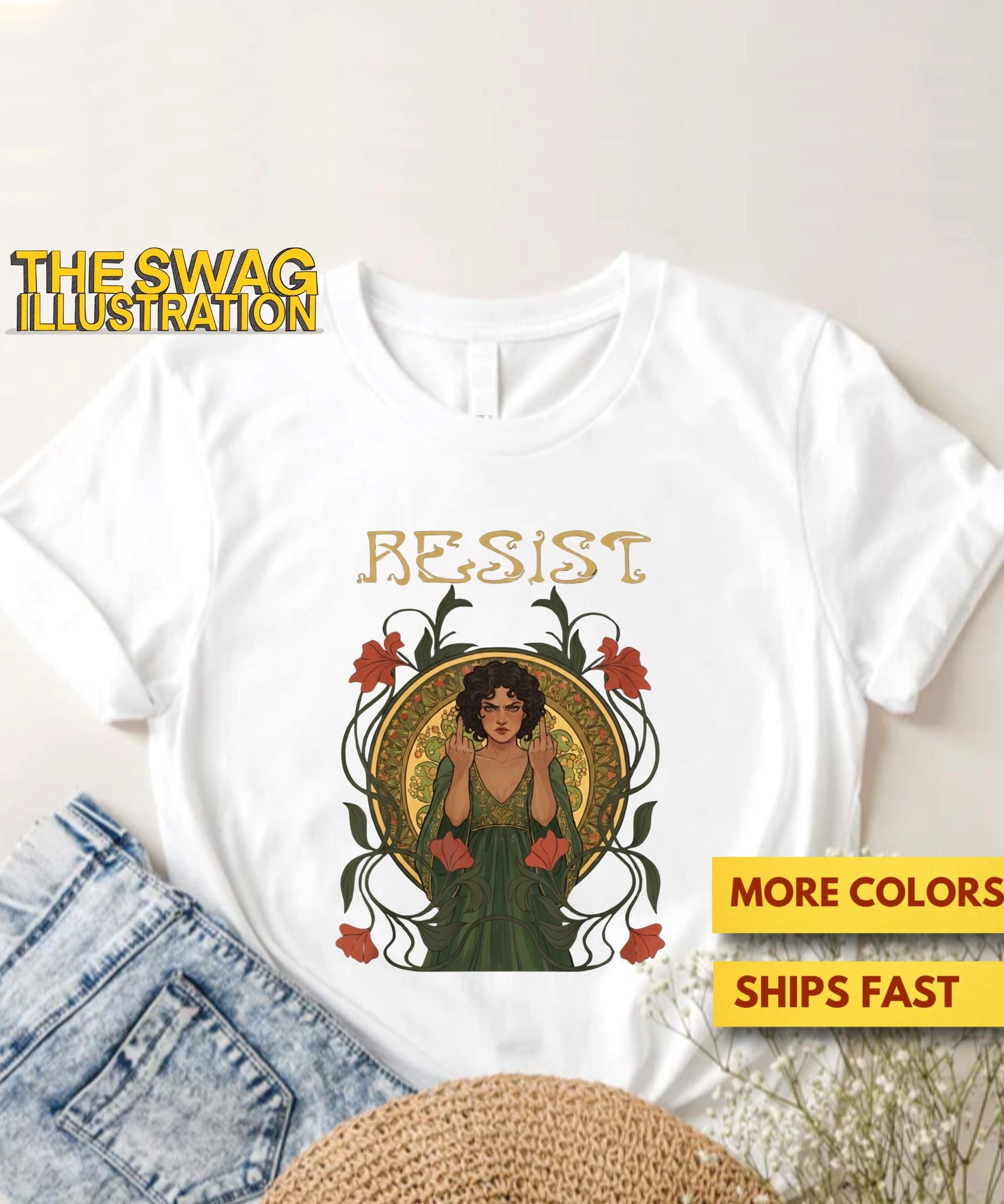 Resist Art Nouveau Mucha Shirt, Anti Trump Shirt, Women Feminist ResisT shirt, Political FDT GifT shirt, ProtesT shirt, Ultra Soft Tee L