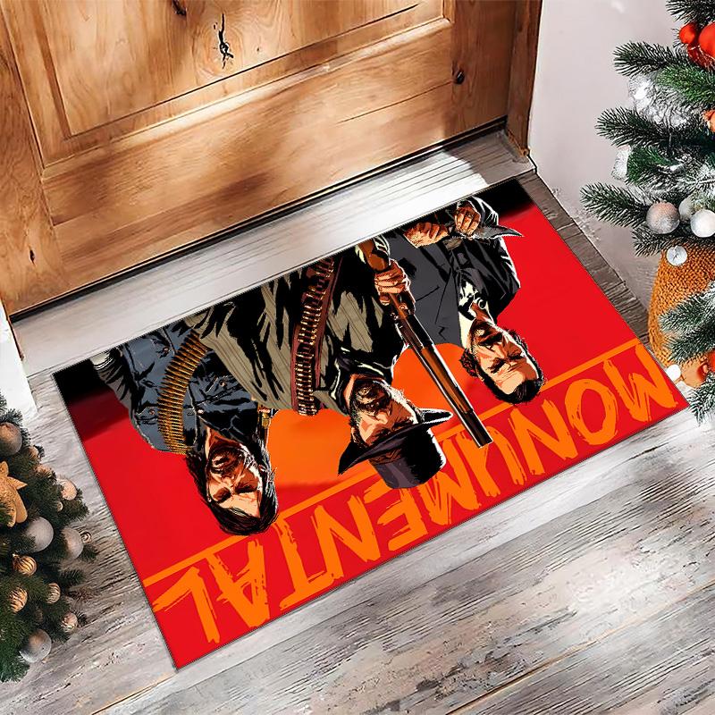 Red Dead Redemption Printed Flannel Area Rug Non Slip Soft Polyester Floor Carpet Indoor Decor Mat for Bedroom Living Room Sofa