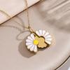 Handmade Glaze Oil Chrysanthemum Pendant Titanium Steel Daisy Necklace  Female Lady Girl