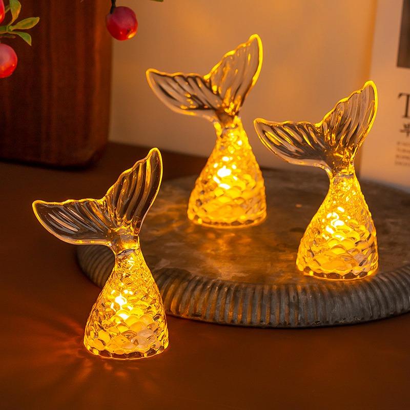 Electronic Candle Lamp Glowing Mermaid TailNight Light Desktop Ornament Micro Mini Decoration