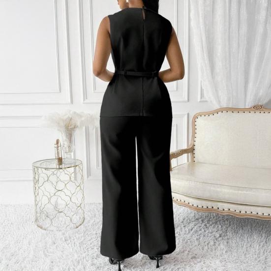 1 Sada Dámské tílko Kalhoty Oblek Elegantní Ležérní Letní Jednobarevné Bez rukávů Košile s Páskem Kalhoty se Širokými Nohavicemi Dvoudílné Outfity Lounge Set