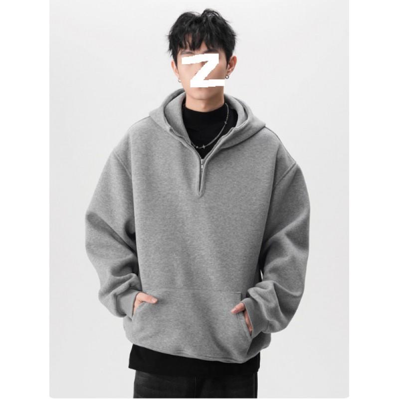 Oversized Hooded Half-Zip Sweatshirt Men Women Thick Fleece-Lined Casual Long Sleeve Pullover