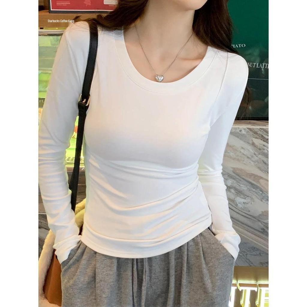 95% Baumwolle Übergröße Slim Fit Rundhals Langarm Basisschicht Oberteil für Damen, Frühling/Herbst 2025