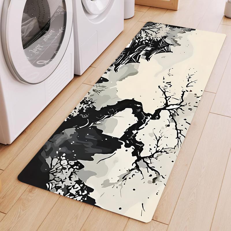

Ink Plum Blossom Long Runner Rug Collection Non Slip Wear Resistant Soft Washable Hallway Kitchen Laundry Room Decor Rug 40X120CM