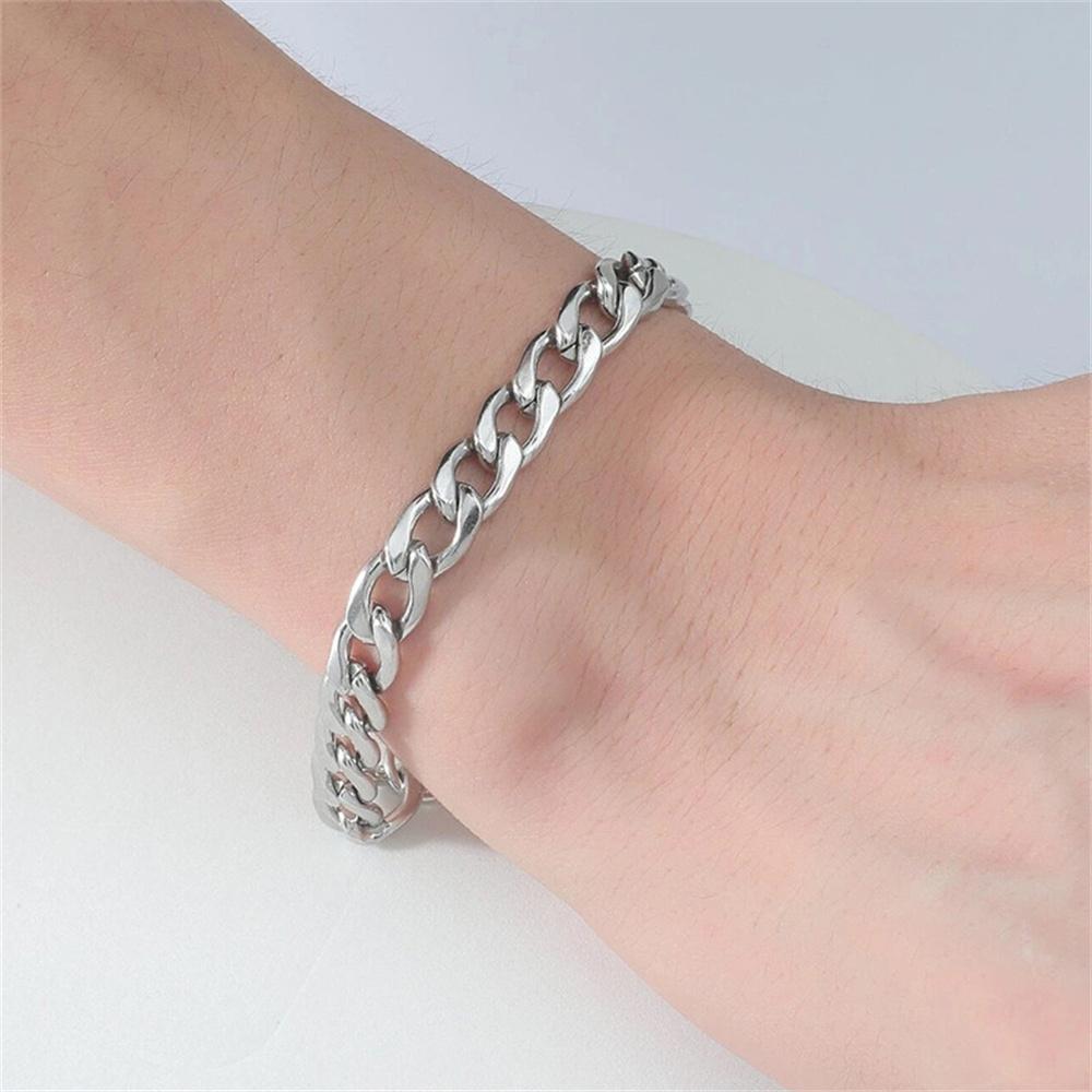 Hip Hop Curb Cuban Link Chain Bracelet 21cm Gold Silver Color Stainless Steel 7mm Hand Chains For Women Men Jewelry Gift