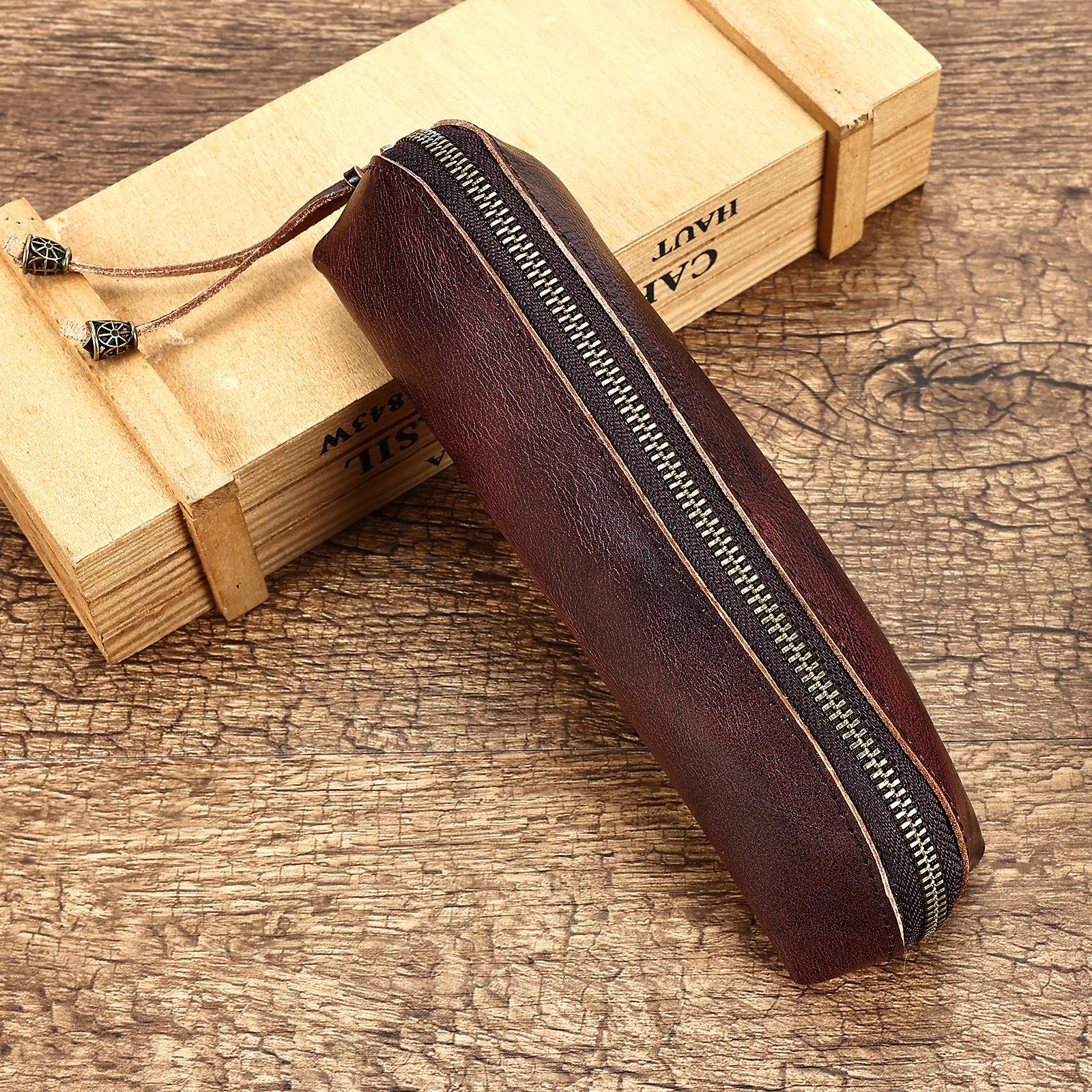 

Футляр для очков из натуральной кожи, верхний слой из коровьей кожи, кошелек на молнии, модный повседневный кошелек для мелочи и карточек для мужчин и женщин кофейный