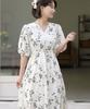 Ppaeppae V-Neck Strap-Banding Tiered Long Dress