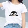 Kids Cotton T Shirt Cute Peeking Penguin Print Crew Neck Short Sleeve Tee Casual Breathable Boys Girls Summer Tops