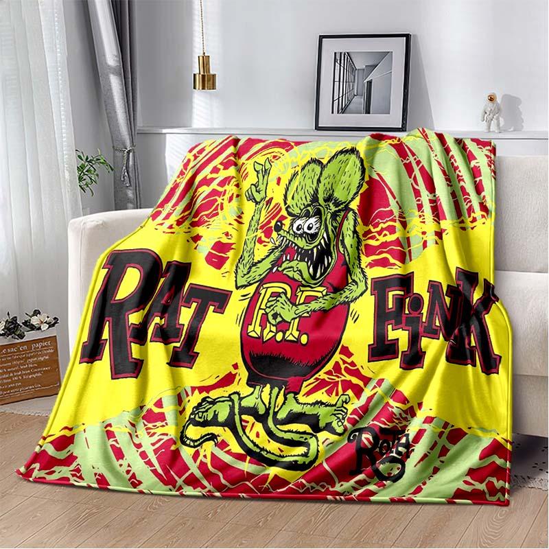 Rat Fink Retro Monster Graphic Print Flannel Blanket Cozy Warm Throw Sofa Bedroom Present Indoor Home Party Lounge Decor
