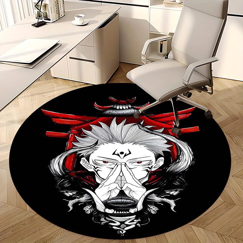 1pc Anime Design Round Carpet - Demon Slayer Theme Chair Mat for Office & Home Decor - Non-Slip Rug Suitable for All Seasons - Perfect