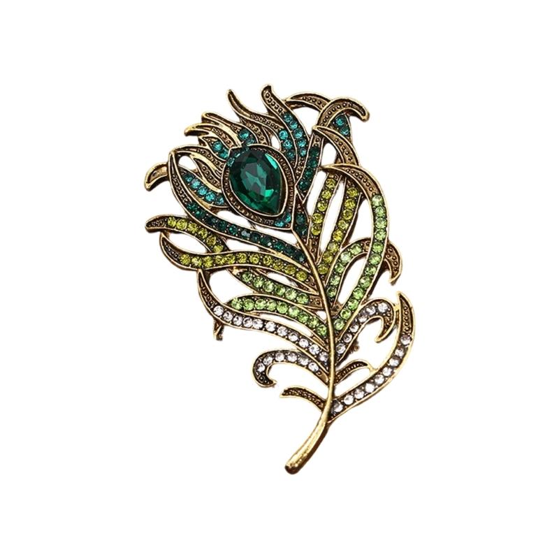 Vintage Style Peacocks Feather Brooch With Shimmering Rhinestones For Formal Event Fashion Clothing Accessories