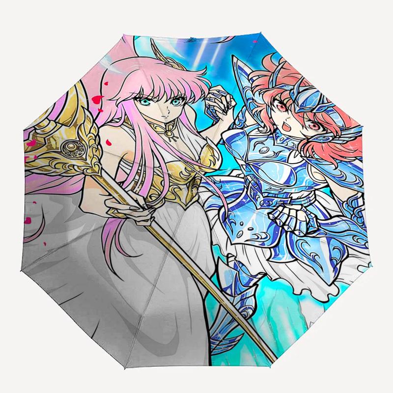 1pc Saint Seiya Myth Cloth: Athena & Phoenix, Auto Open Umbrella, Portable Tri-Fold Design, 8-Bone Iron Frame Outdoor Umbrella, Festival Gift for Fans
