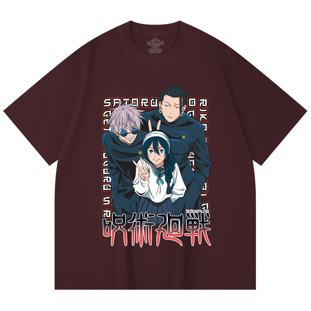

230 Gsm 100% Cotton Jujutsu Kaisen V40 Print Unisex Heavy Cotton T Shirt 2XL вина червоного кольору