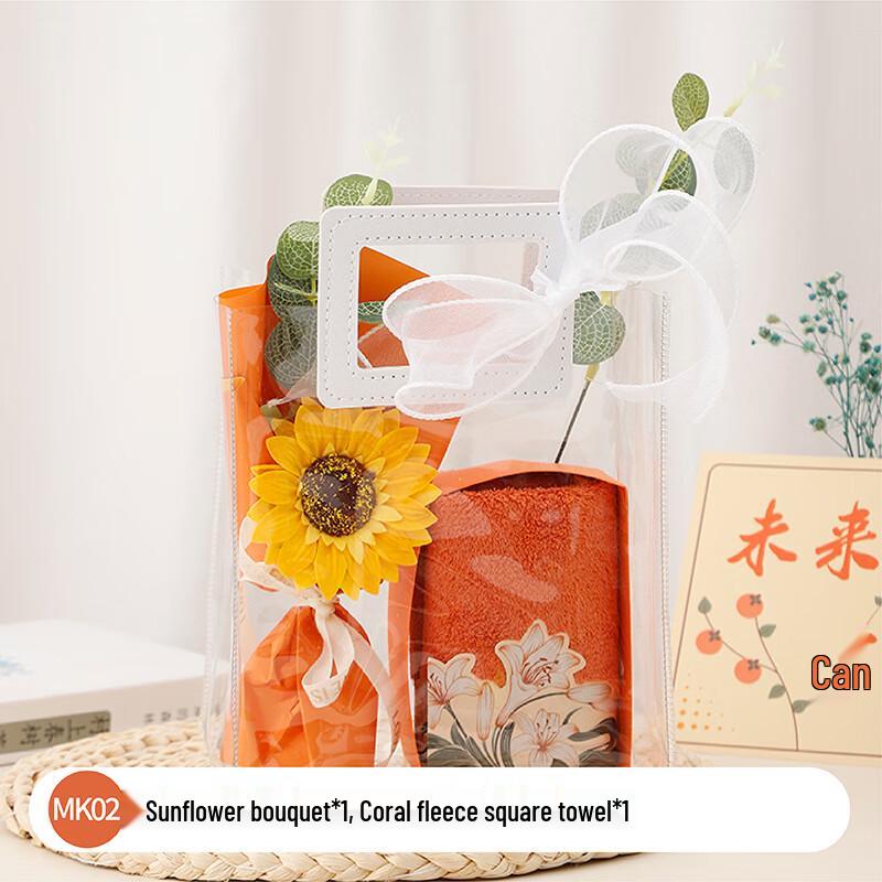 Mother s Day Gift Bag Set MK-02 Coral Fleece Towel + Bouquet