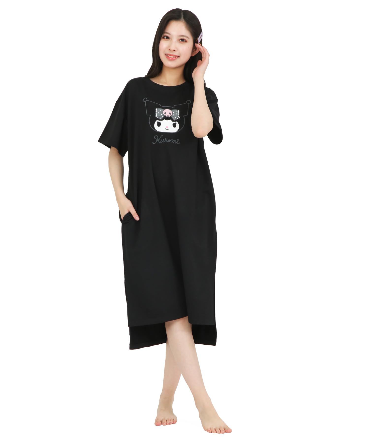 

Kuromi One Piece Room Wear Mini Fleece Short Sleeve Pajamas Sanrio Ruffle Ribbon kuromi [SAZAC] Women s SAN-1921