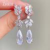 ZAKOL Shinny Water Drop Zircon Dangle Earrings for Women Leaf Shape Crystal Bridal Wedding Jewelry EP050