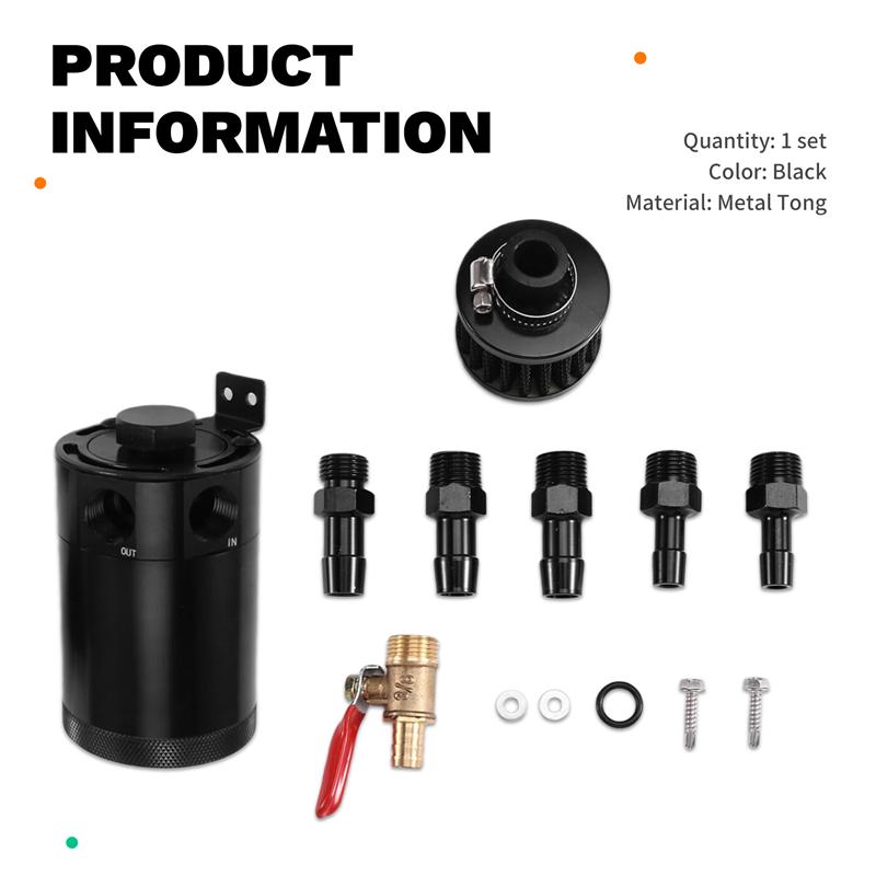 L10A Universal Car Oil Catch Can Baffled Reservoir Tank Separator 2 Port Fluid Filter Cylinder Breather