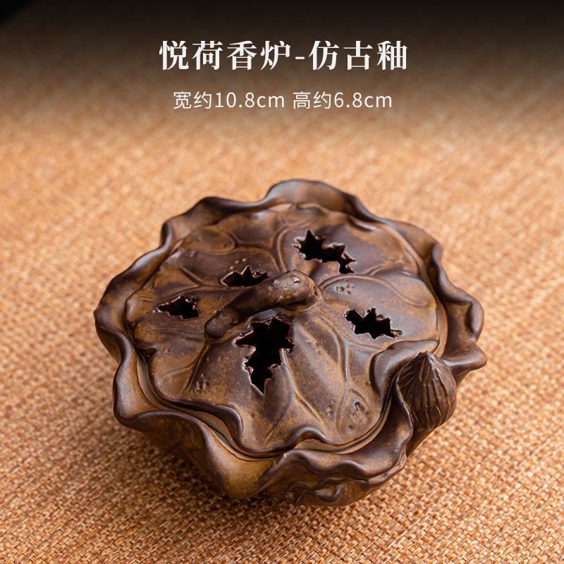Retro Lotus Keramisk Rökelsebrännare Zen Rökelsekar Brännarhållare Med Lock Liten Tallrik Rökelseställ Skrivbordsdekoration Te-ceremoni