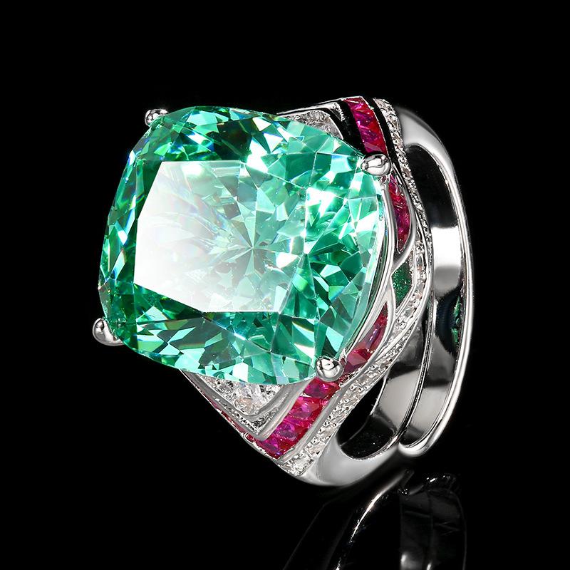 Jewelry Copper Bottom Gold-Plated Simulation Color Treasure Fat Rectangular Luxury Inlaid Texture Ring Female 14 * 16