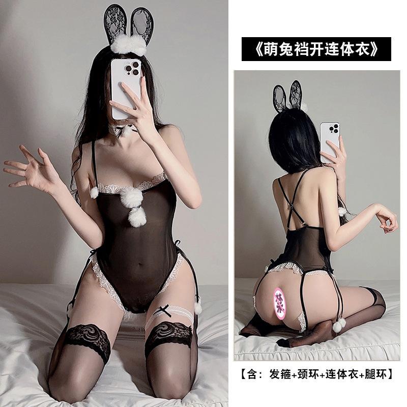 Sexy pajamas perspective French erotic underwear women's mesh big bow lace seduction erotic onesie