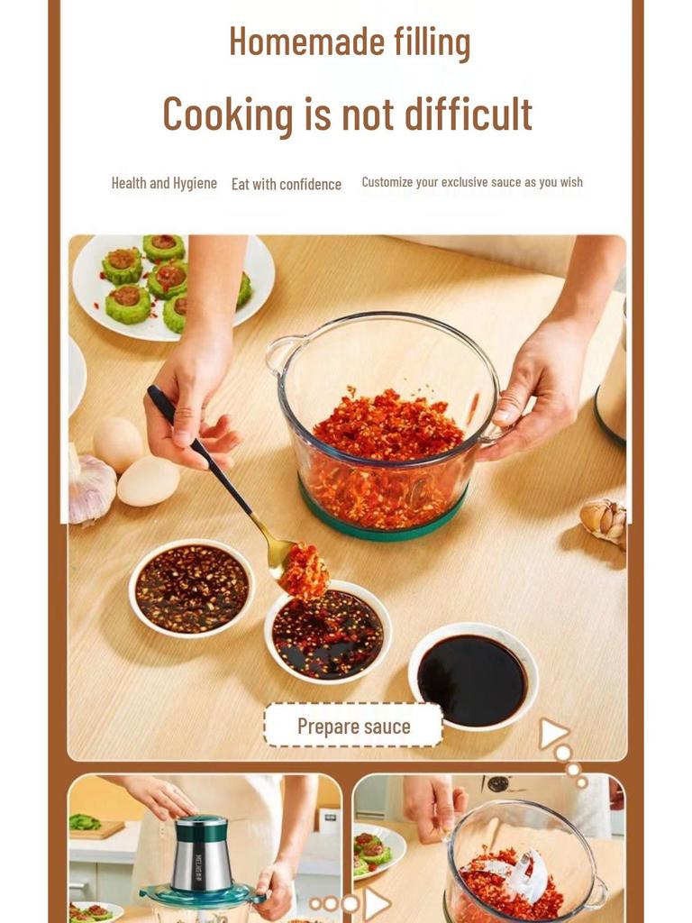 Multi-Functional Stainless Steel Food Processor with Copper Motor: Grinds Meat, Kneads Dough, and Makes Garlic Paste