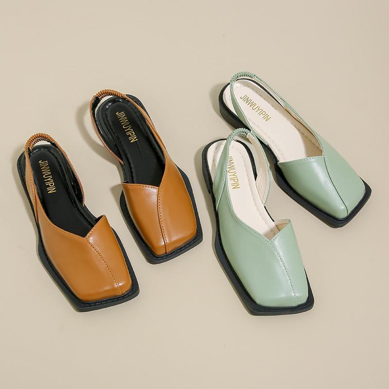 Women's Low Heel Square Toe Sandals, Closed Toe with Side and Back Cutout Casual Daily Footwear