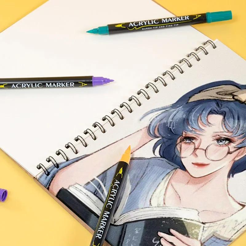 12/24/36Color Dual Tip Acrylic Pastel Pen Paint Brush Markers PensFor Fabric Canvas Ceramics Metal DIY Graffiti Art Stationery