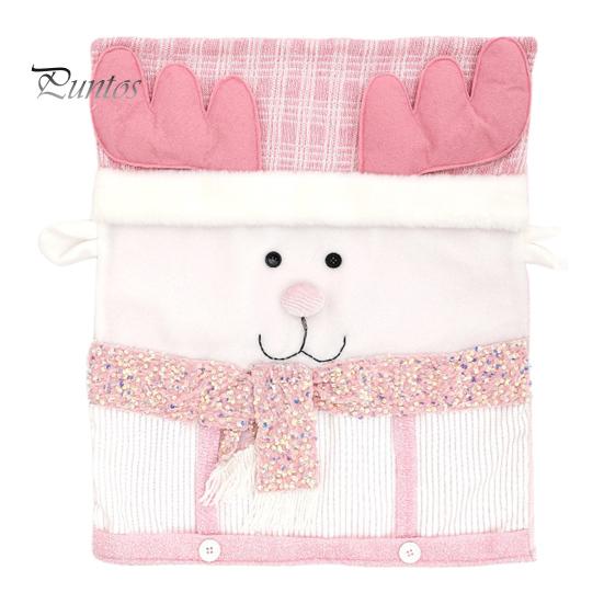 Christmas Chair Cover Santa Snowman Reindeer Chair Back Cover Pink Sequined Chair Slipcover for Dining Room Kitchen Hotel Party Decor