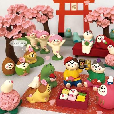 Japanese Style Cat Flower Viewing Resin Ornament - DIY Trendy Blind Box Handicraft Gift