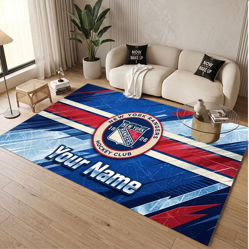 Custom Rug New York Rangers Pattern Print Name Text Soft Non‑Slip Floor Carpet for Home Indoor Decoration