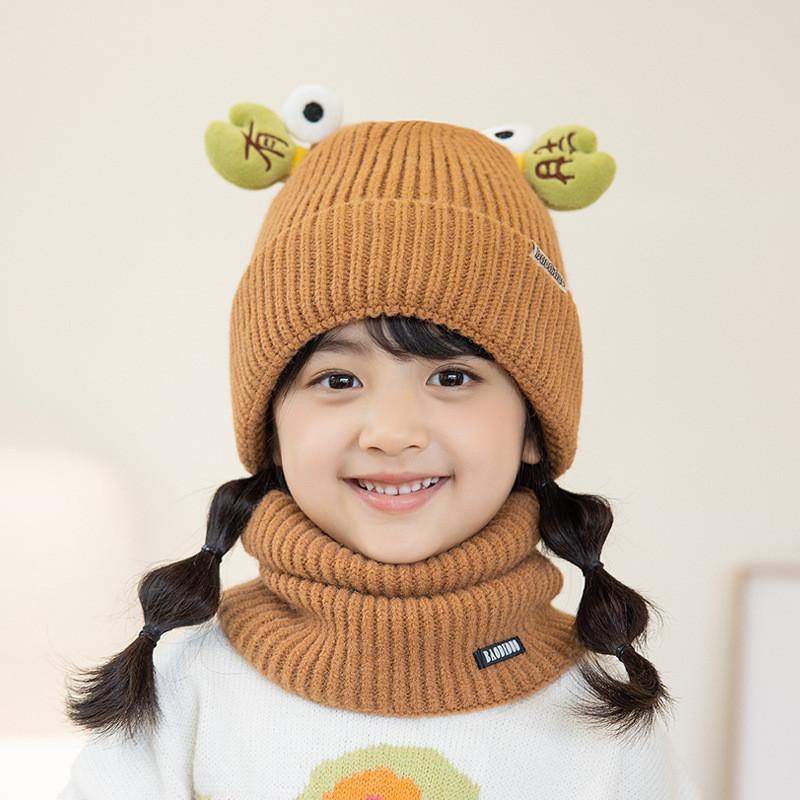 Knitted Winter Children Hat And Scarf Set With Animal Cartoon Design For Kids