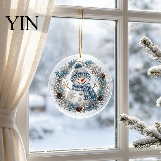 Festive Office Holiday Ornaments Christmas Acrylic Hanging Ornament, Double Side Printed Santa Pendant for Tree Window, Charming Accents 2D Flat Decor