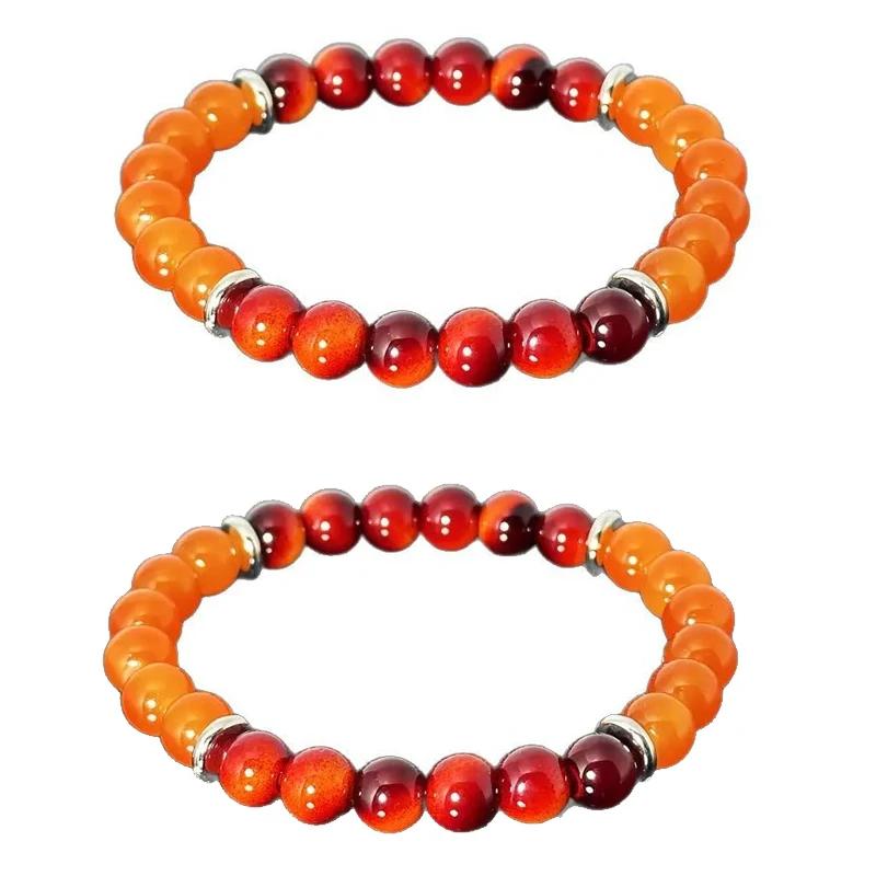 Beaded Jewelry Lucky Gift, 8mm Retro Style Gradient Natural Stone Bracelet, Men's and Women's Simple Good Luck Elastic Bracelet