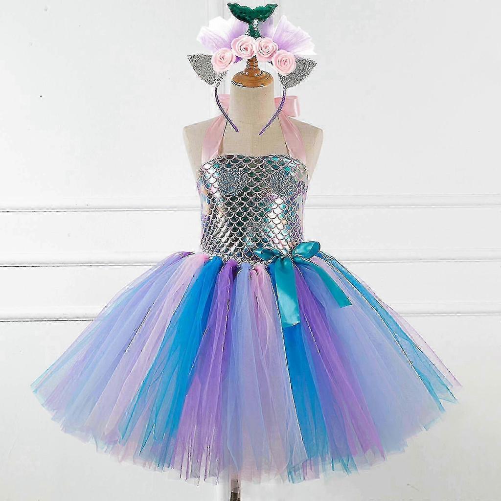 Summer girl suspender tie Mermaid show dress skirt + hairband birthday gift
