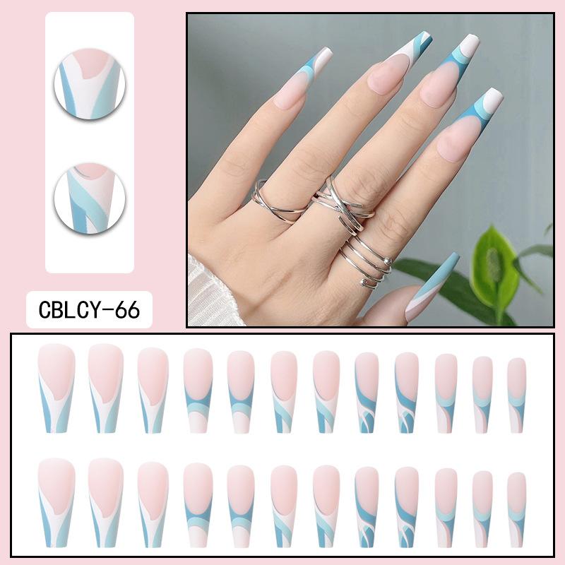 24Pcs Marble Gradient Long Coffin False Nails Detachable Wearable Gold Foil Ballerina Fake Nails Full Cover Nail Tips Press Glue