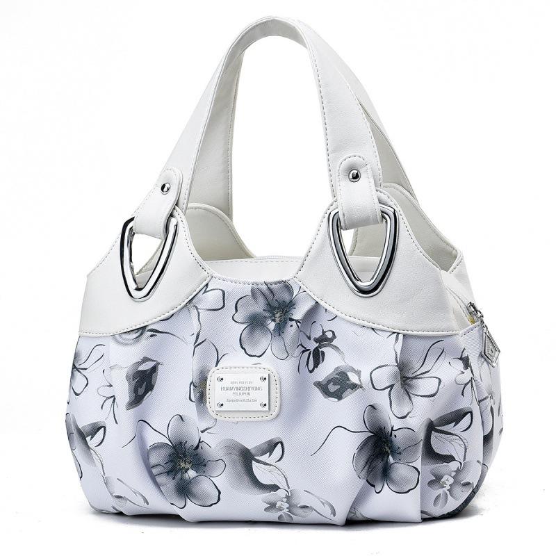 Flower Pu Leather Women Handbag Big Women's Shoulder Bags Famous Brand Design Lady Tote Handbag Colour Printing Crossbody