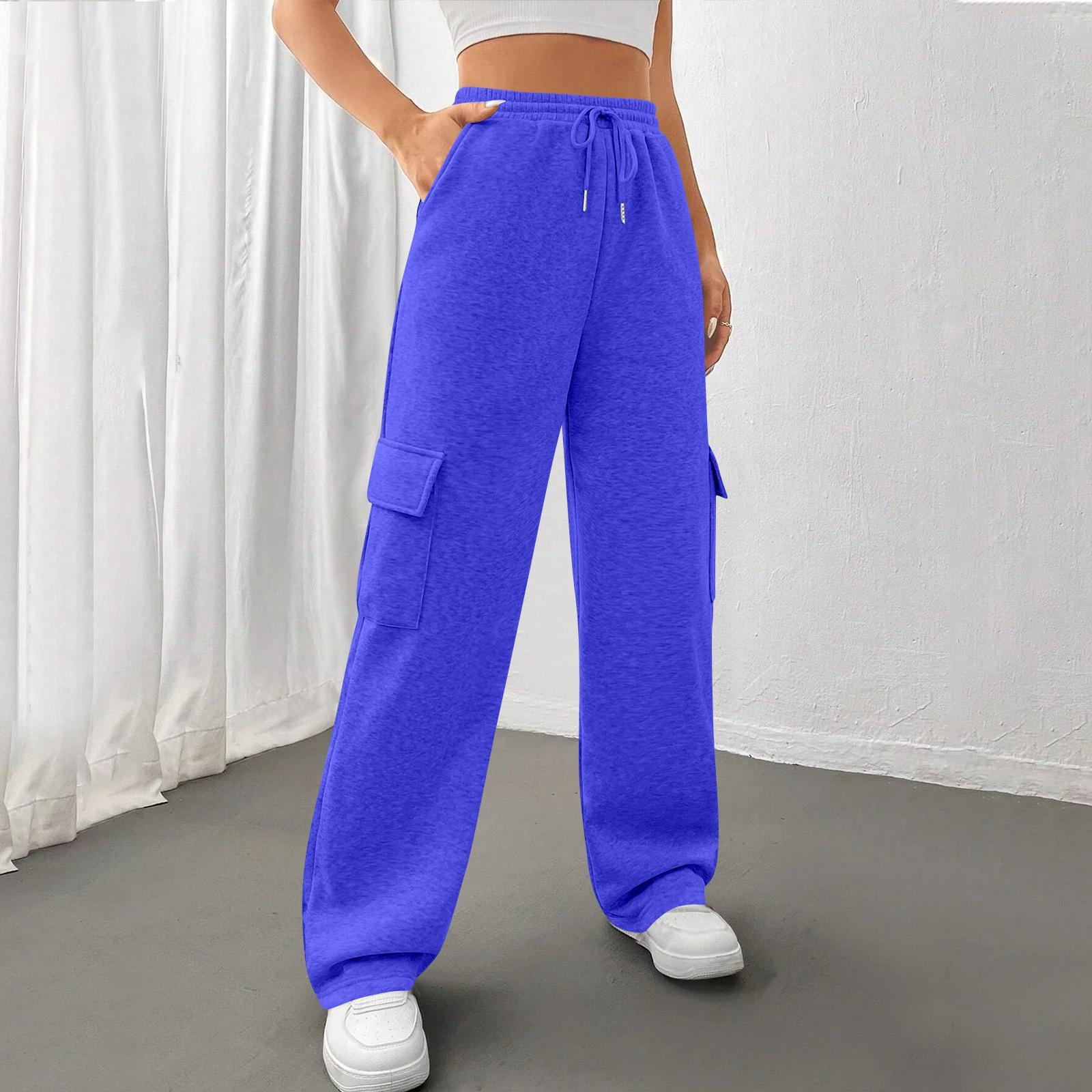 

Women s Casual, Stylish, Loose-fitting, Sporty Drawstring Waist Wide-leg Pants L