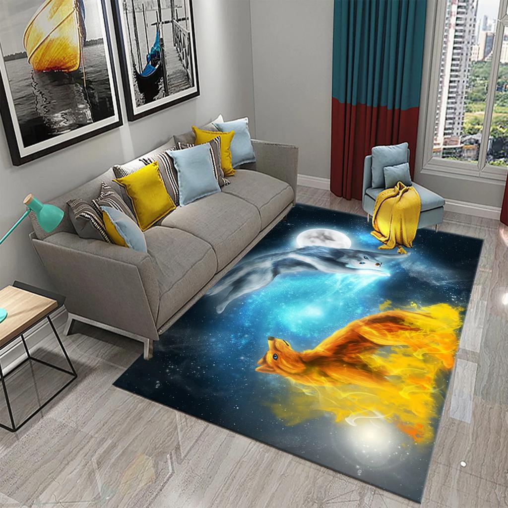 3D Fire Animal Cool Tiger Wolf Carpet Children Play Crawling Carpet Living Room Bedroom Balcony Decor Rugs Bathroom Non-slip Mat