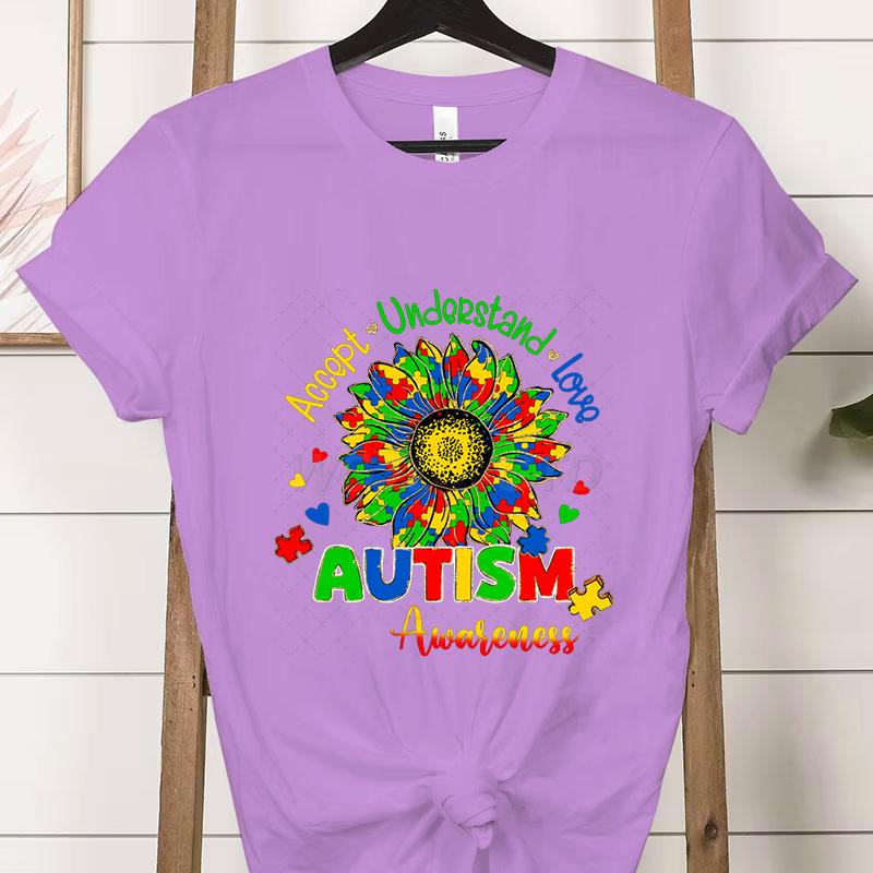 Autism Awareness Woman Tshirts Accept Understand Love Shirt Autism Teacher Gift Autism Gift for Mom Proud Short Sleeve Tshirt