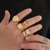 IngeSight.Z 5Pcs/Set Punk Vintage Square Rhinestone Rings Men Unique Gold Color Metal Open Knuckle Ring Couple Jewelry Accessory