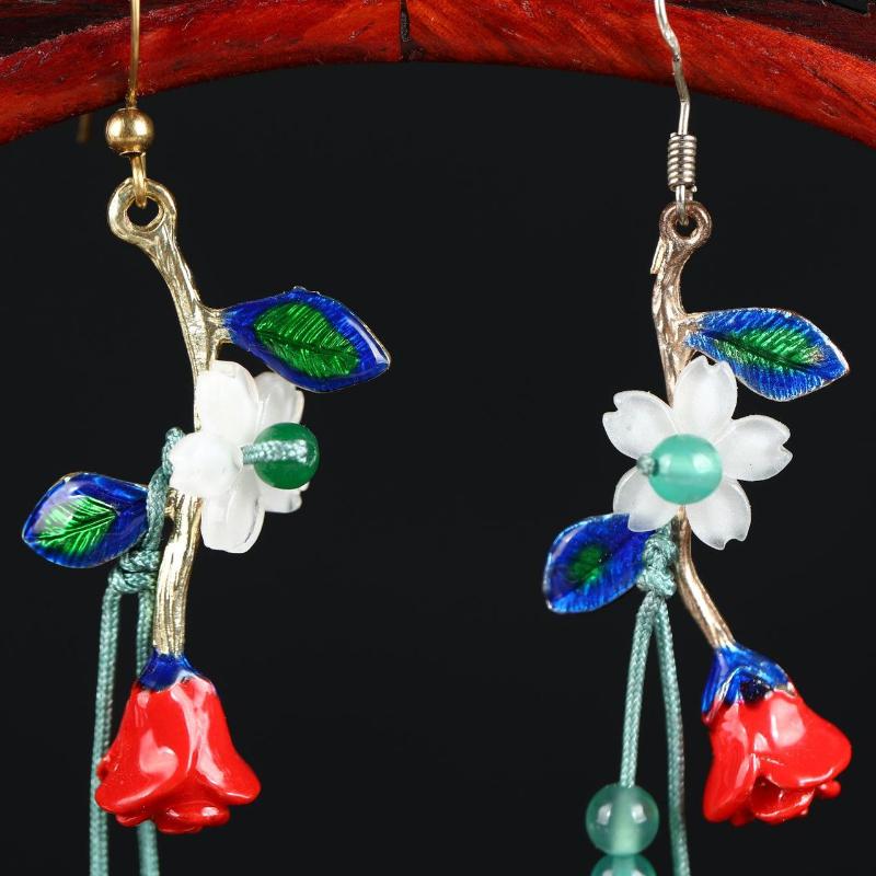 GemChic Women's New Vintage Rose Leaf Long Tassel Fringe Earrings Ethnic Fashion Hook Earrings Birthday Christmas Jewelry Gift