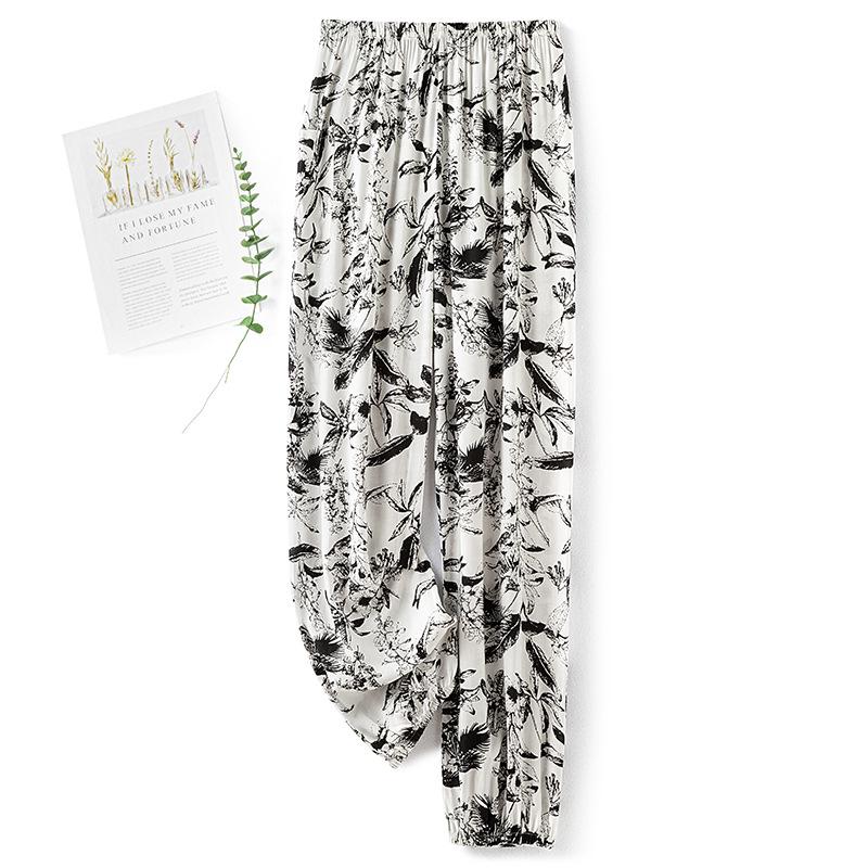 Dámské letní bavlněno-hedvábné pyžamové kalhoty: Lehký, Odolný proti komárům, Volný střih, Elastický kotník, Na pláž nebo na doma.