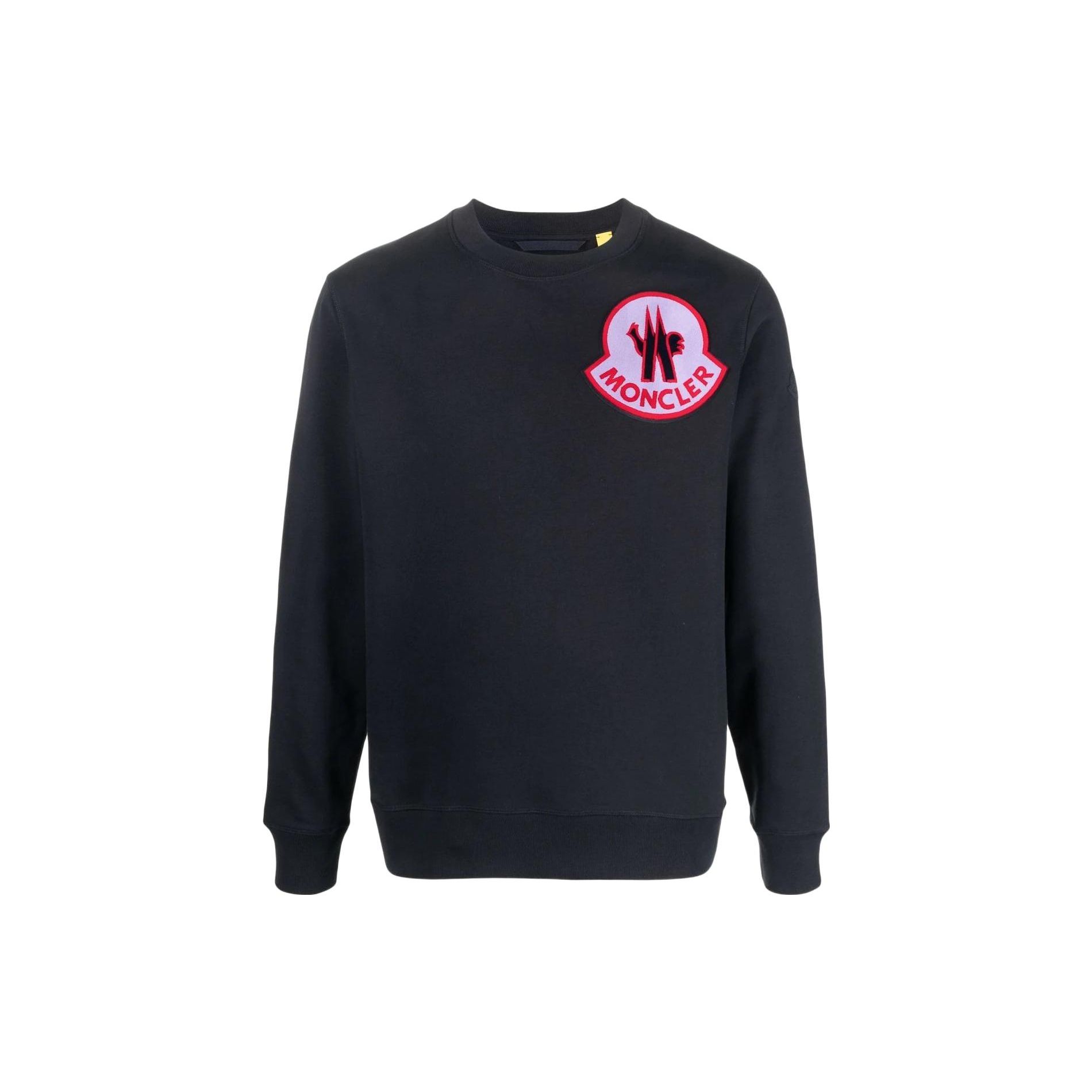 Moncler SS22 Merklogo Effen Kleur Ronde Hals Lange Mouwen Pullover Trui Heren trui Blauw 8G000188098U778 M