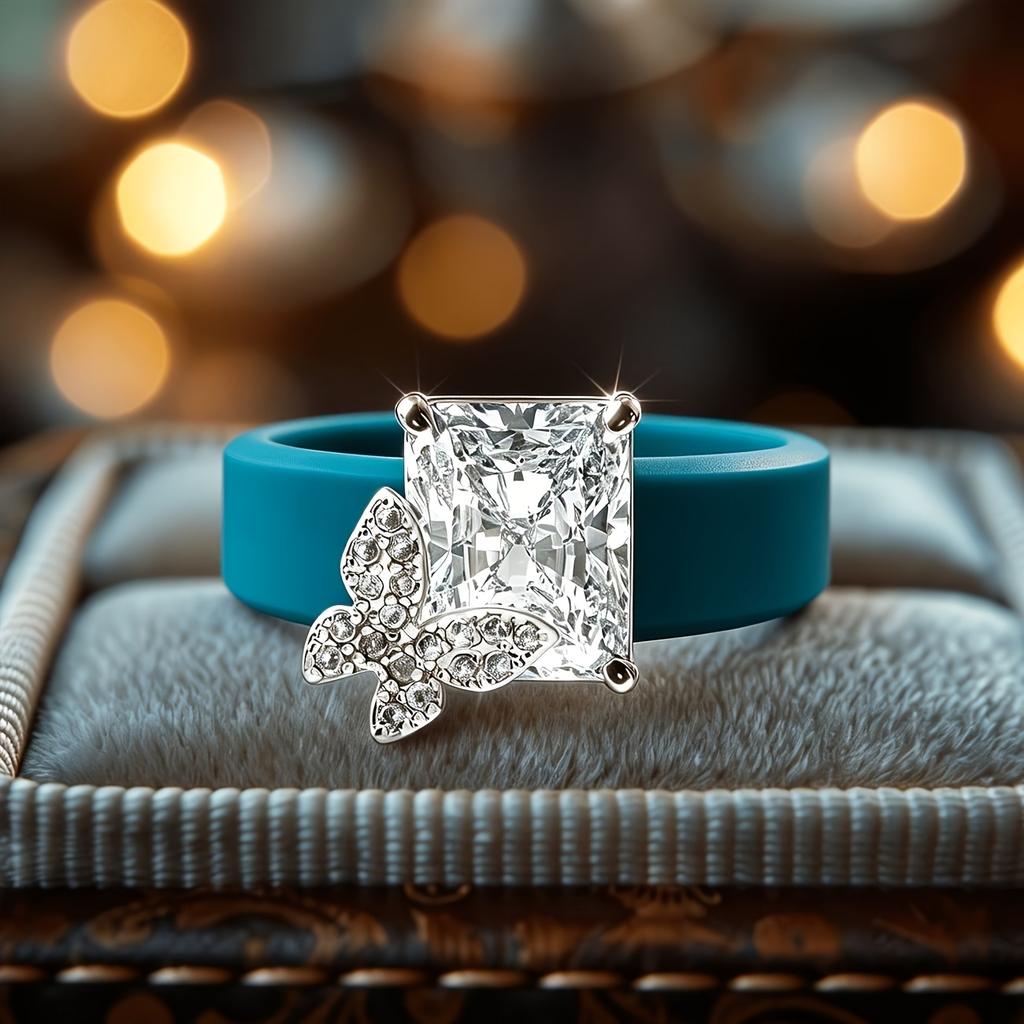 Damen Ring Schmetterling aus blauem Silikon mit geschliffenem Zirkonia, Hypoallergenes Komfortband, Tägliches Mode-Stapelbares Schmuckzubehör